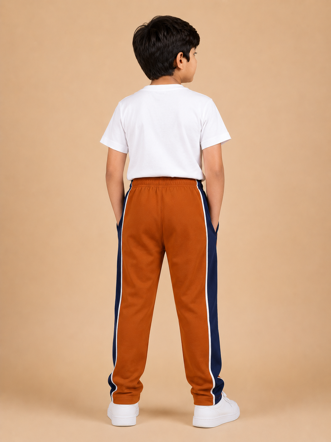 Premium Boys Trouser-Burnt Orange with Navy-T09