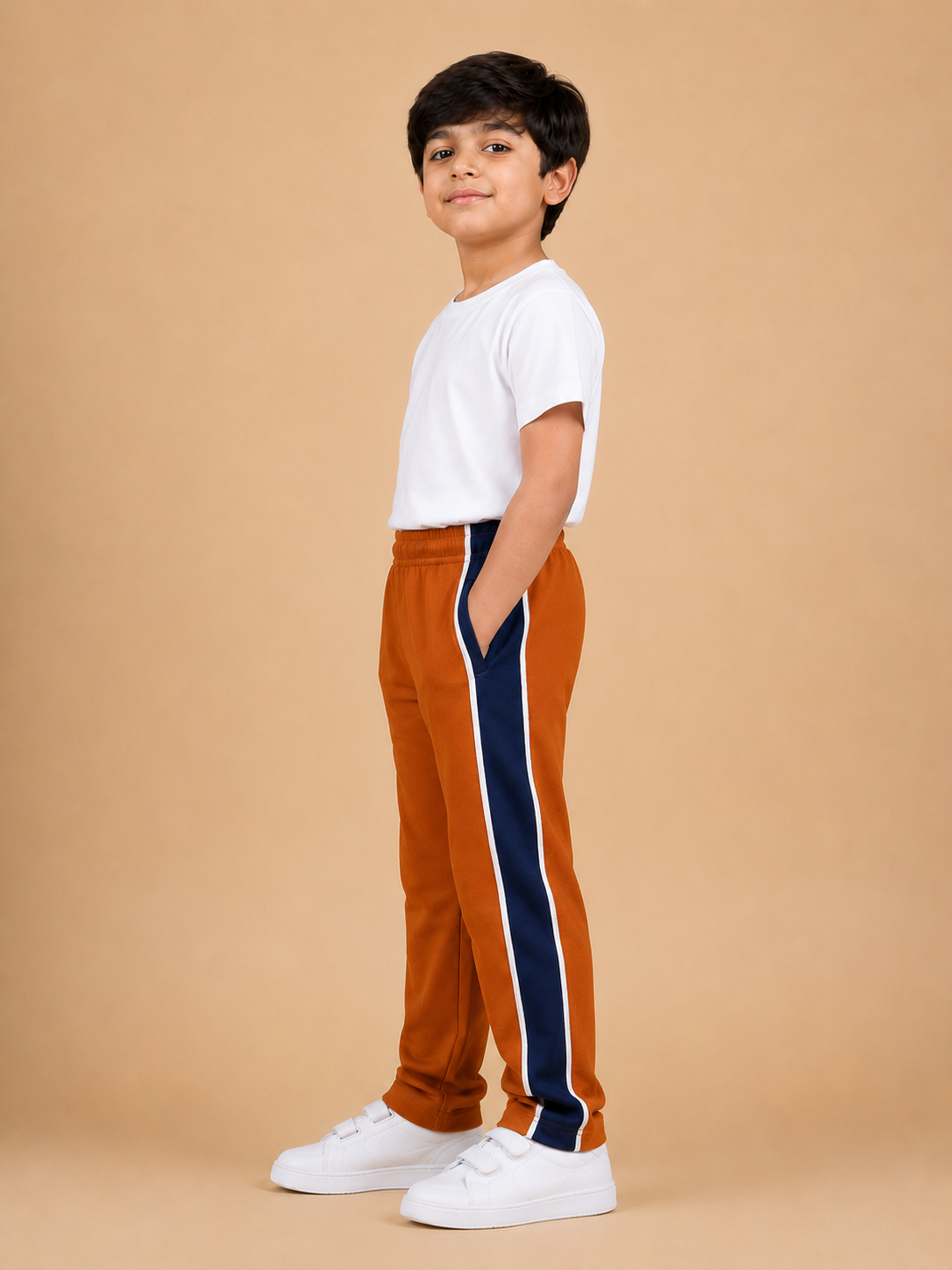 Premium Boys Trouser-Burnt Orange with Navy-T09