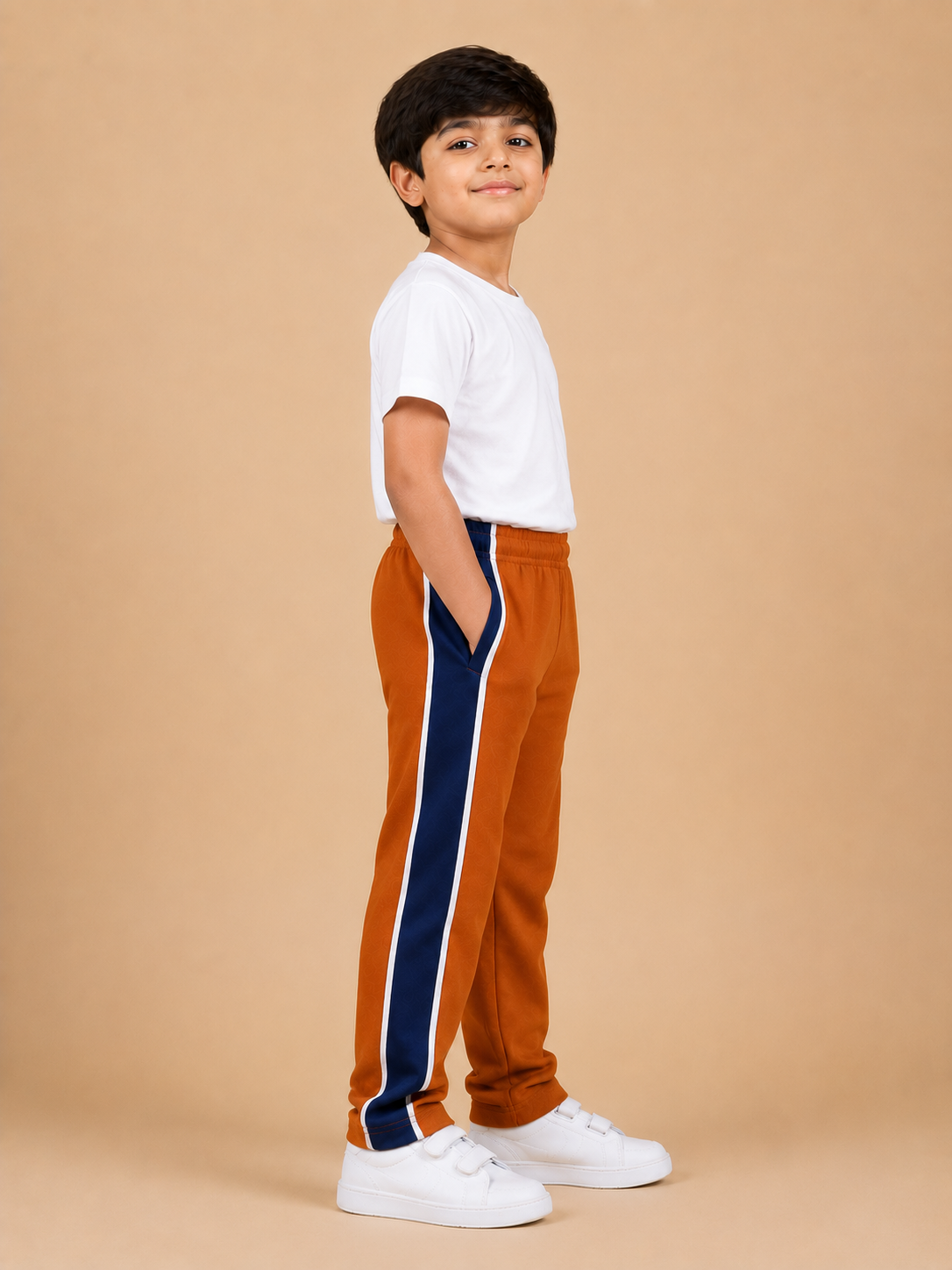 Premium Boys Trouser-Burnt Orange with Navy-T09