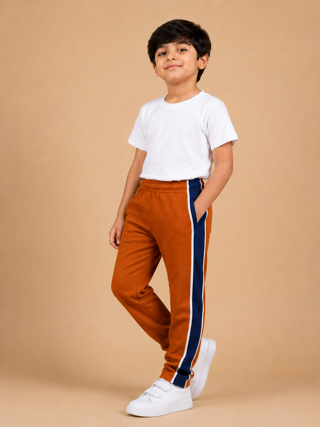 Premium Boys Trouser-Burnt Orange with Navy-T09