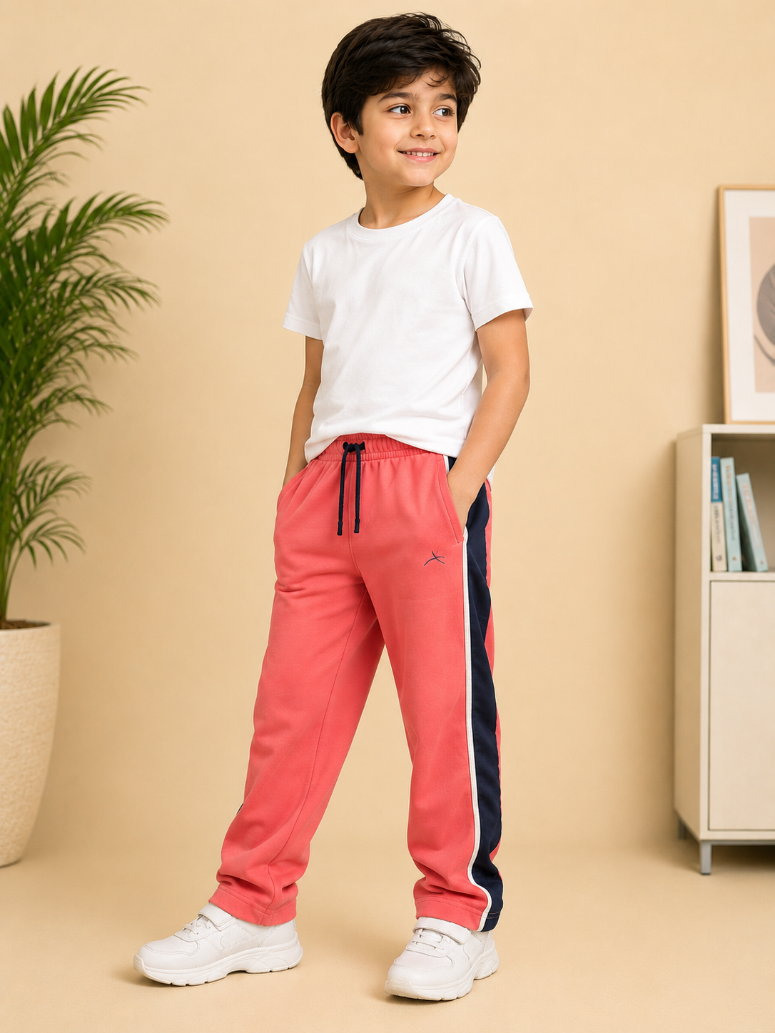Premium Boys Trouser-Dark Pink  with Navy-T16