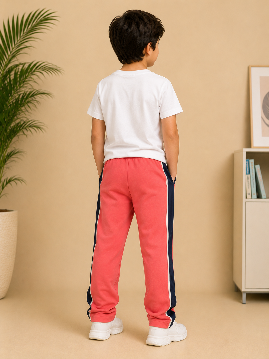 Premium Boys Trouser-Dark Pink  with Navy-T16