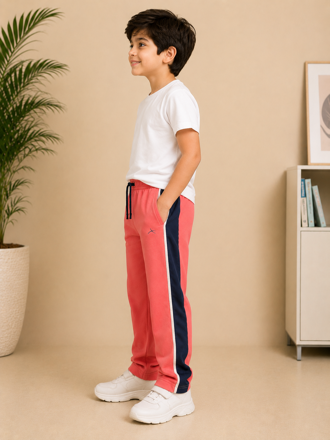 Premium Boys Trouser-Dark Pink  with Navy-T16