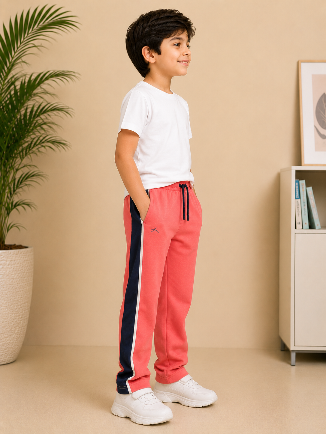 Premium Boys Trouser-Dark Pink  with Navy-T16