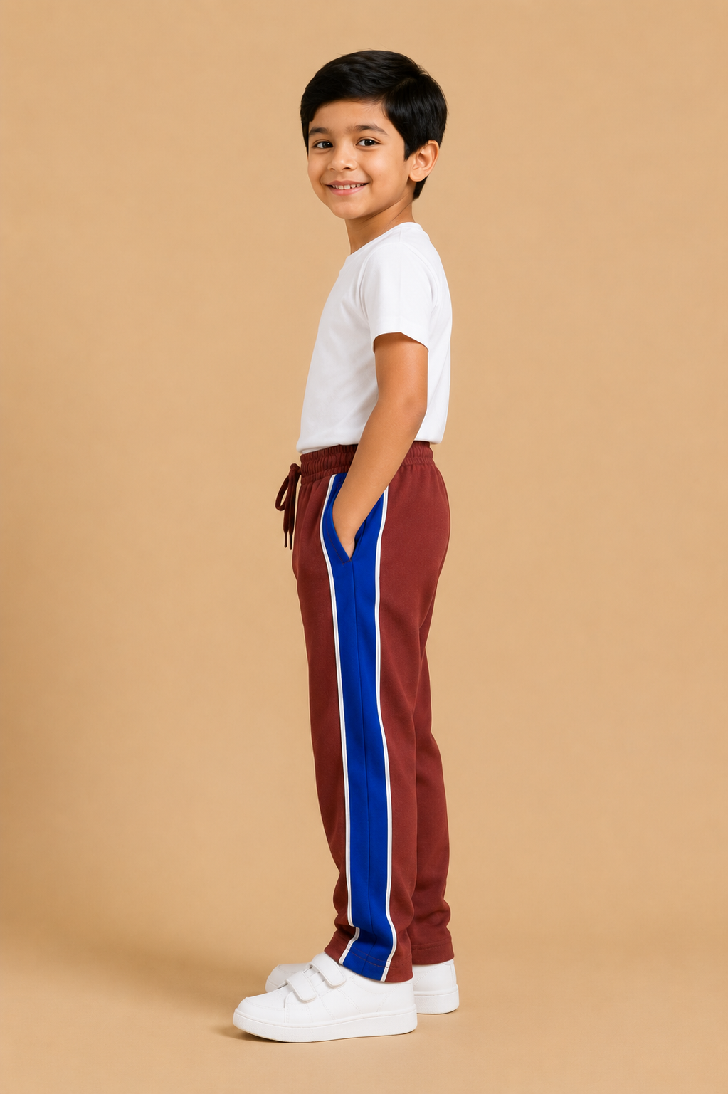 Premium Boys Trouser- Rust Brown with Royal blue -T02