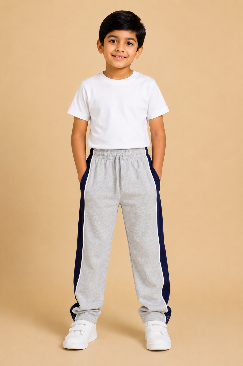 Premium Boys Trouser- Gray with navy -T01