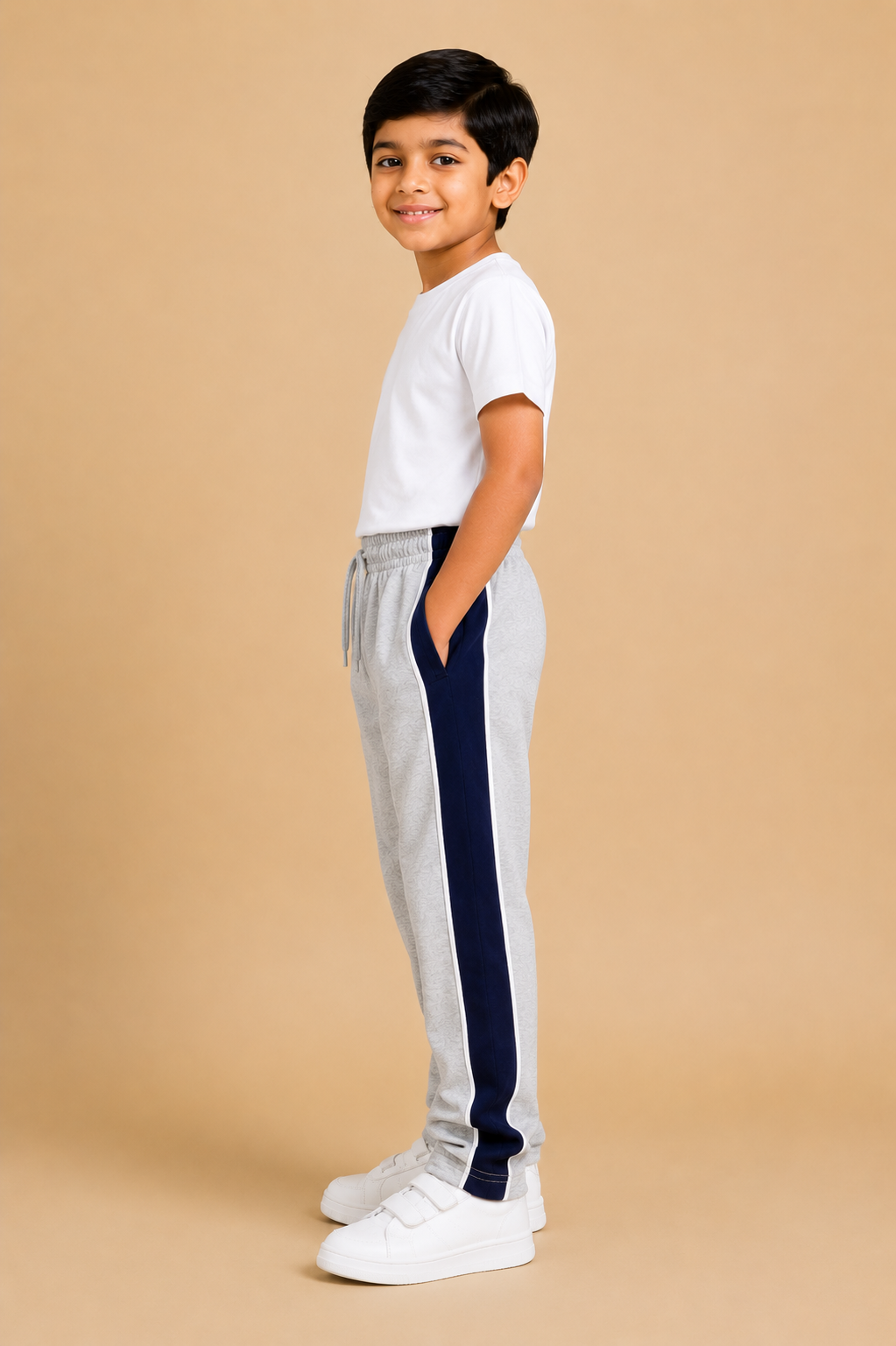 Premium Boys Trouser- Gray with navy -T01