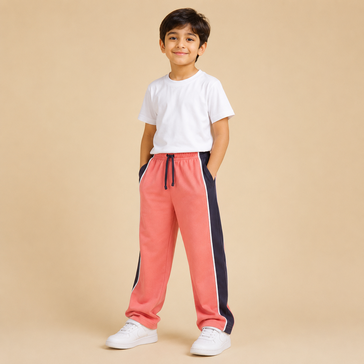 Premium Boys Trouser-Salmon Pink With Navy -T24