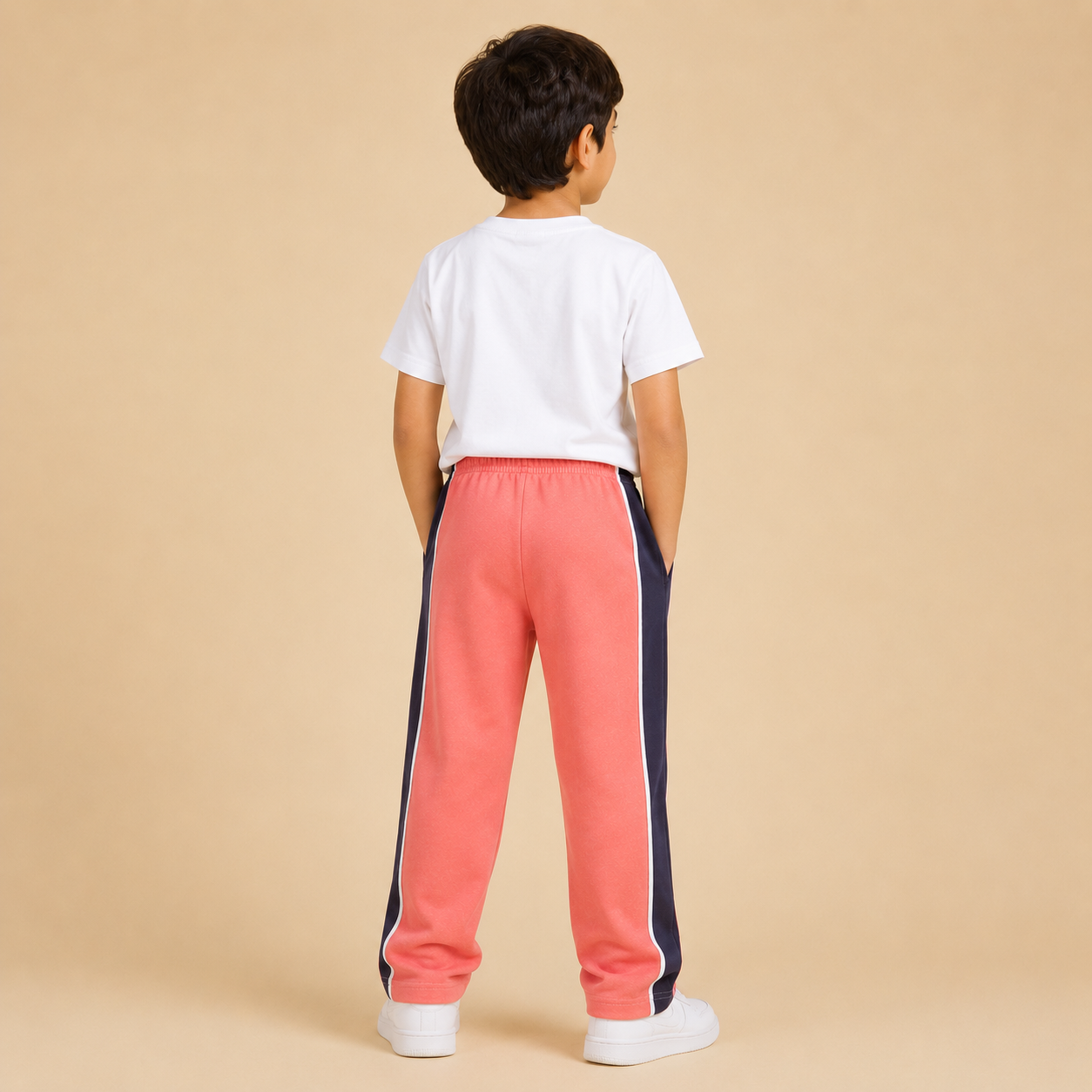 Premium Boys Trouser-Salmon Pink With Navy -T24