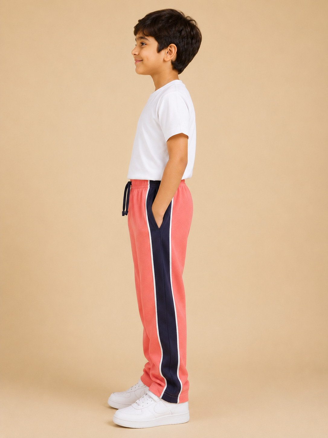 Premium Boys Trouser-Salmon Pink With Navy -T24