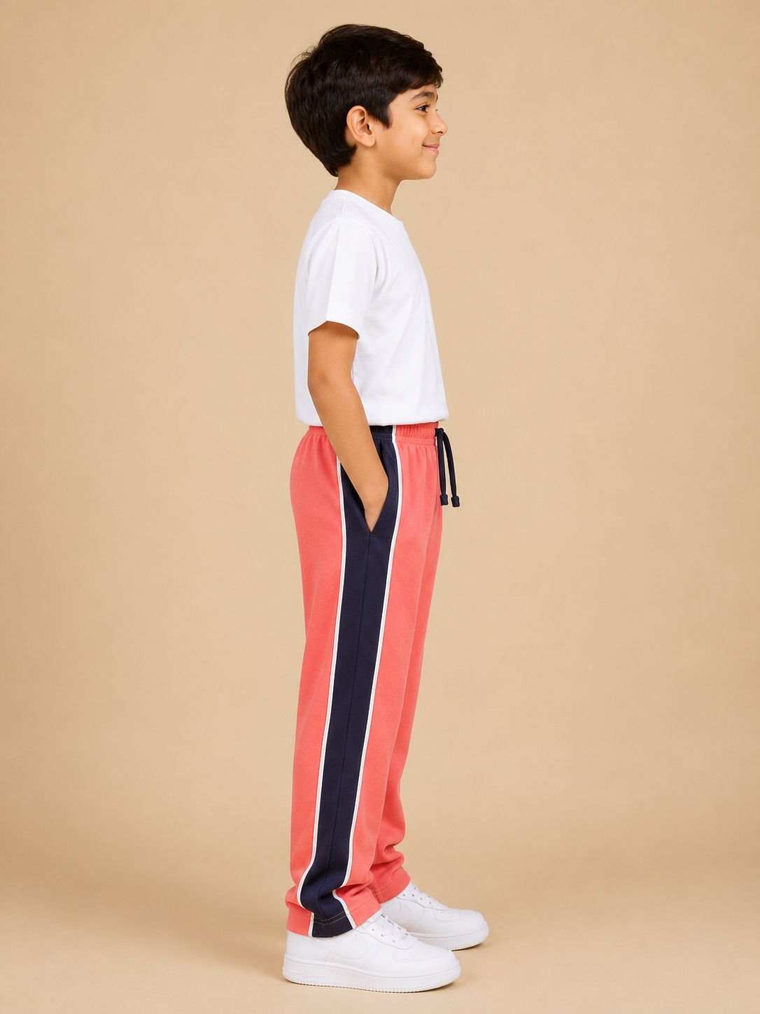 Premium Boys Trouser-Salmon Pink With Navy -T24