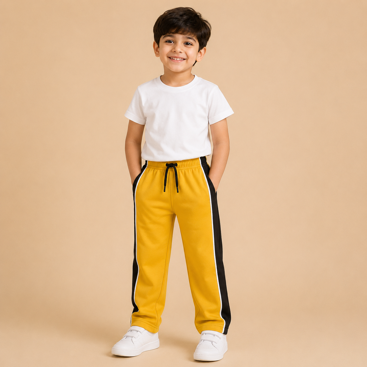 Premium Boys Trouser-Mustard Yellow With Navy -T23