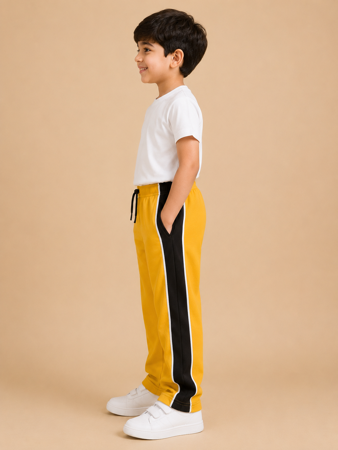 Premium Boys Trouser-Mustard Yellow With Navy -T23