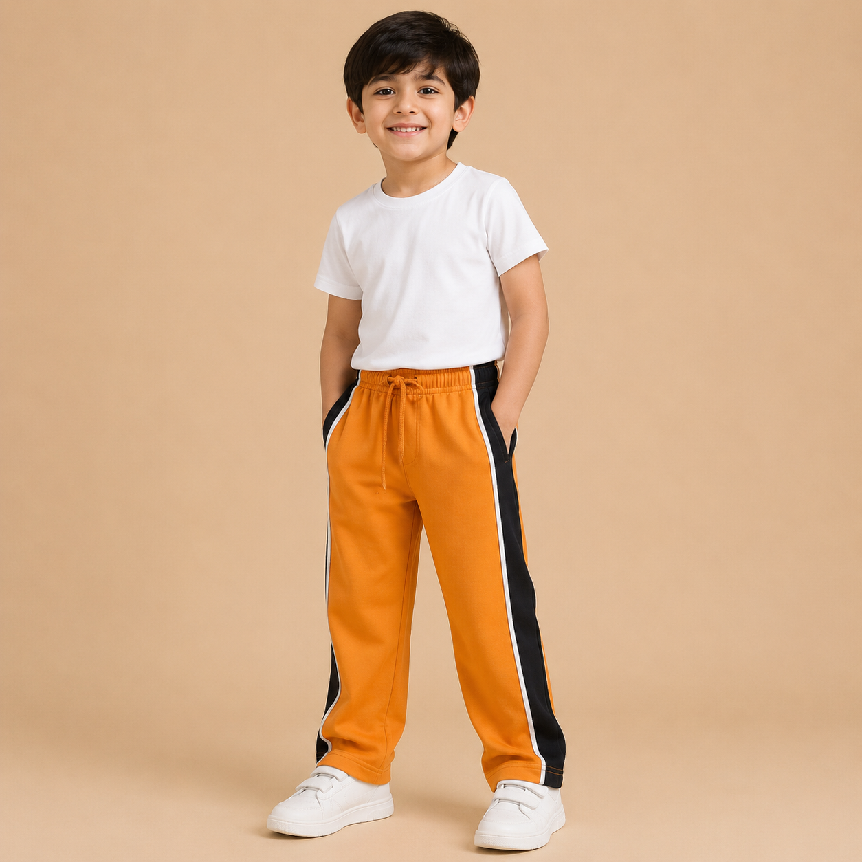 Premium Boys Trouser- Orange With Navy -T22