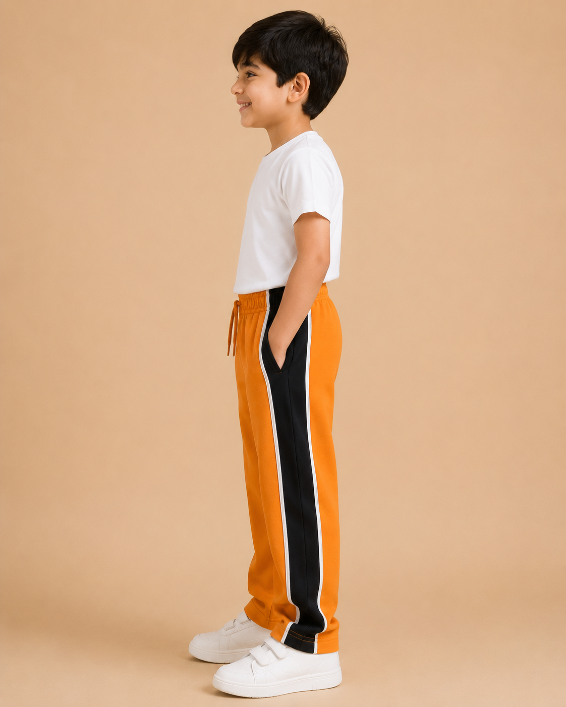 Premium Boys Trouser- Orange With Navy -T22
