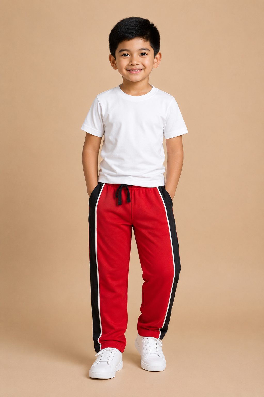 Premium Boys Trouser- Bright Red with Navy -T04