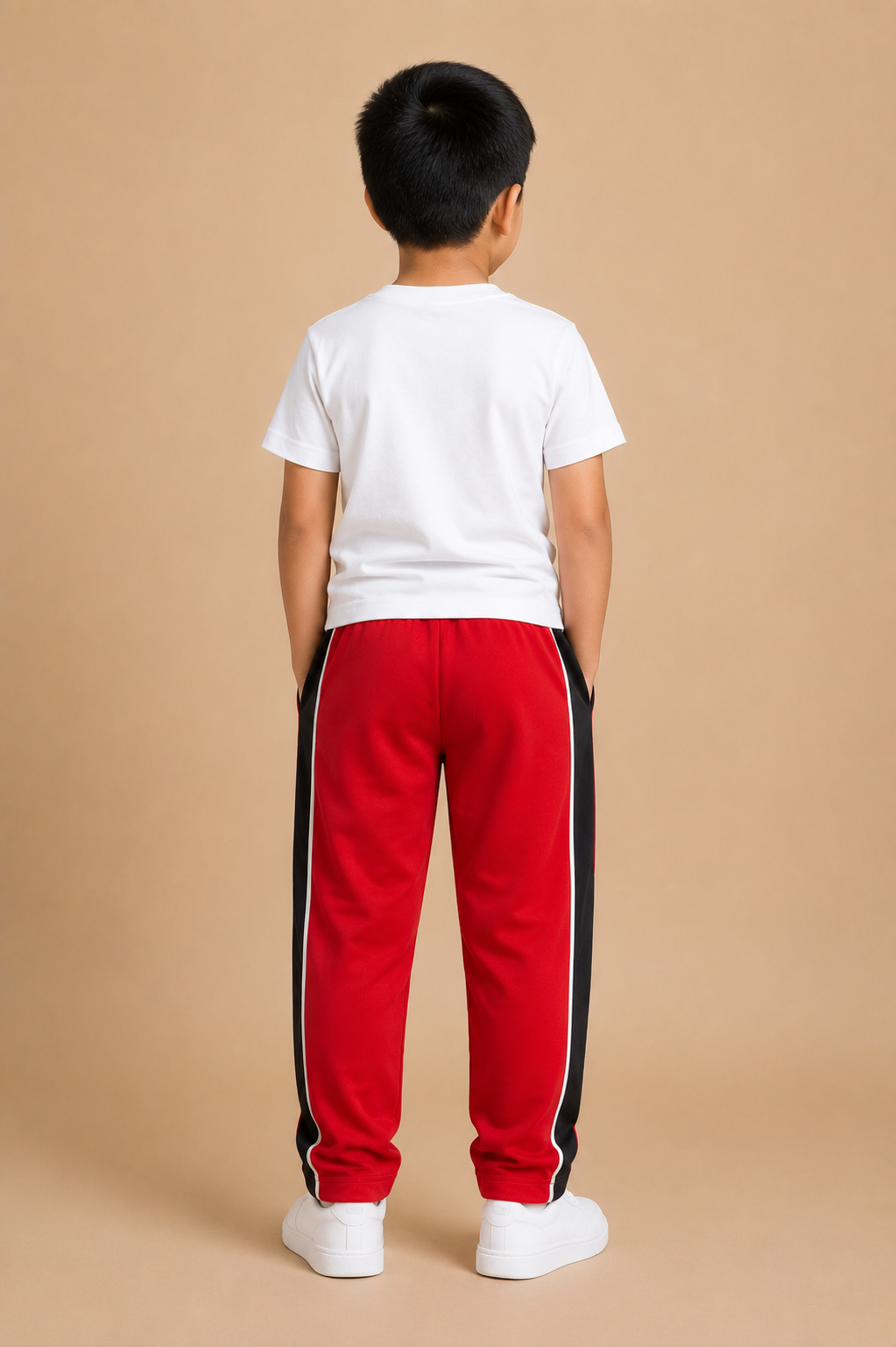 Premium Boys Trouser- Bright Red with Navy -T04