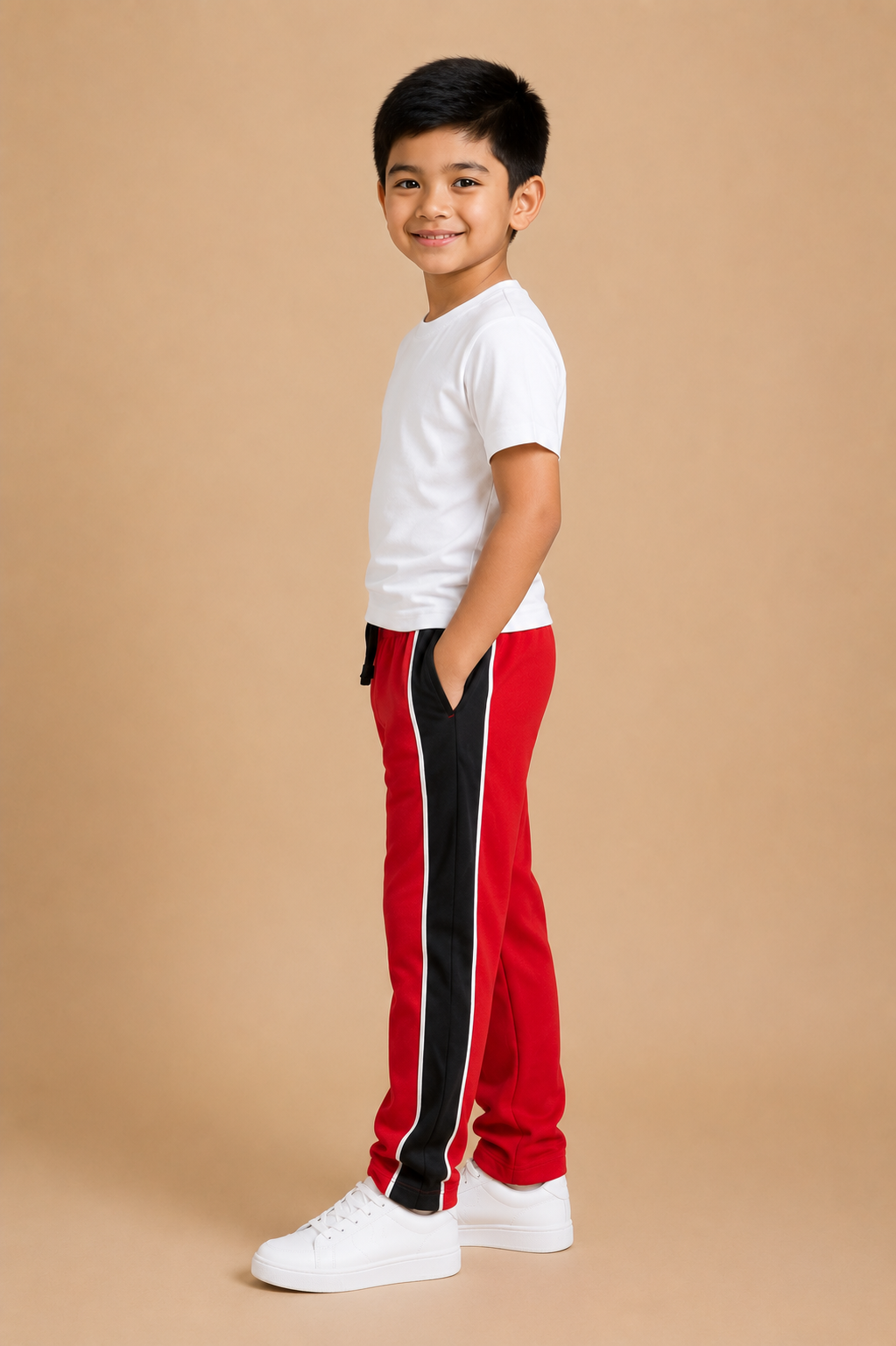 Premium Boys Trouser- Bright Red with Navy -T04