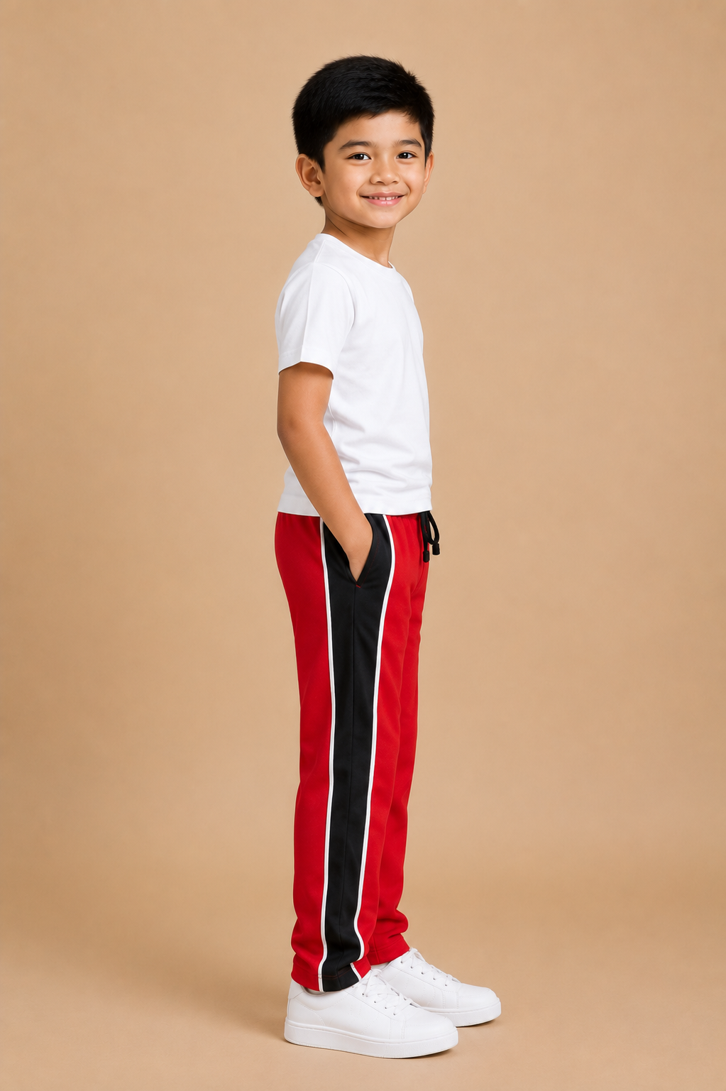 Premium Boys Trouser- Bright Red with Navy -T04