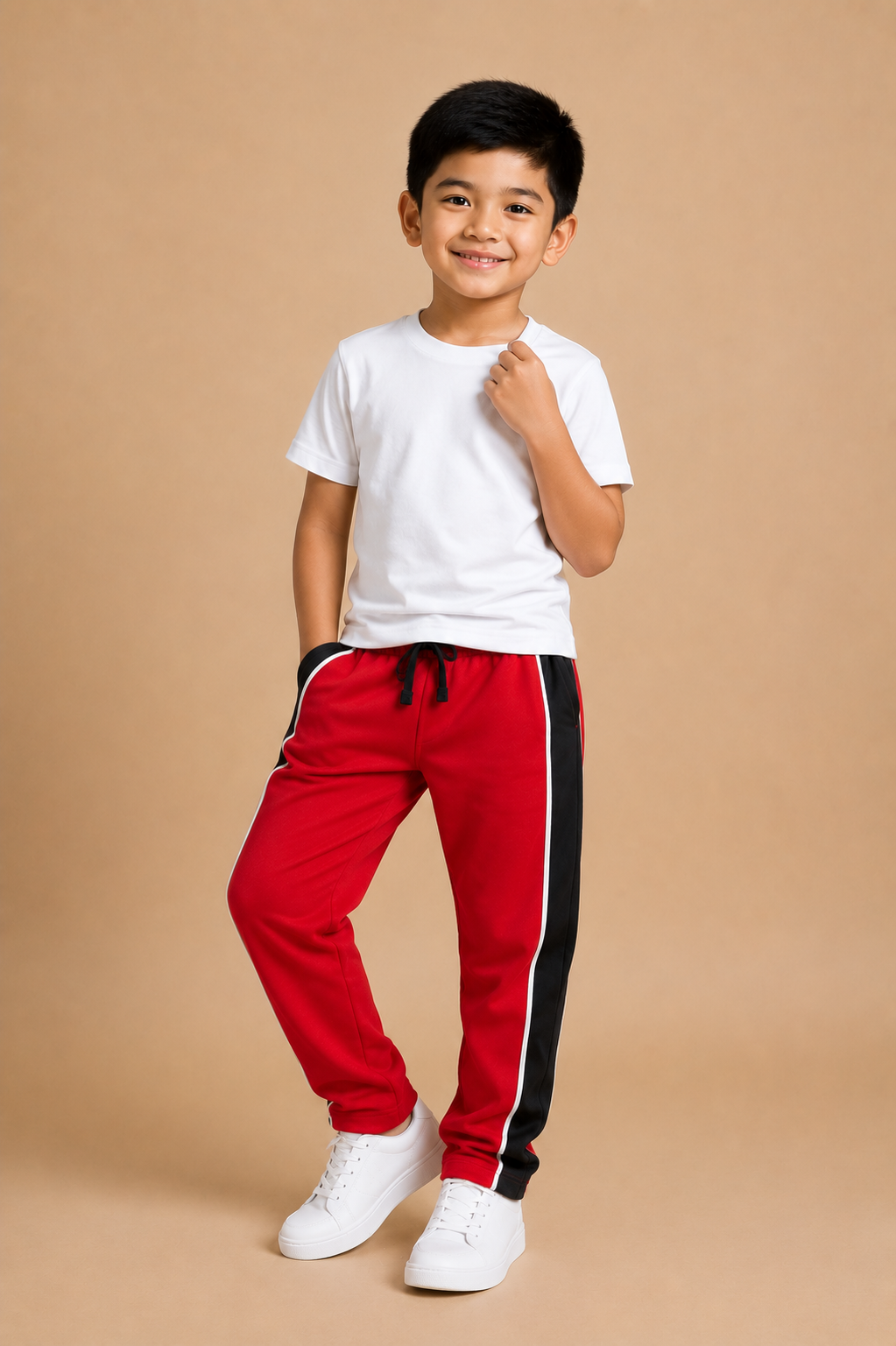 Premium Boys Trouser- Bright Red with Navy -T04