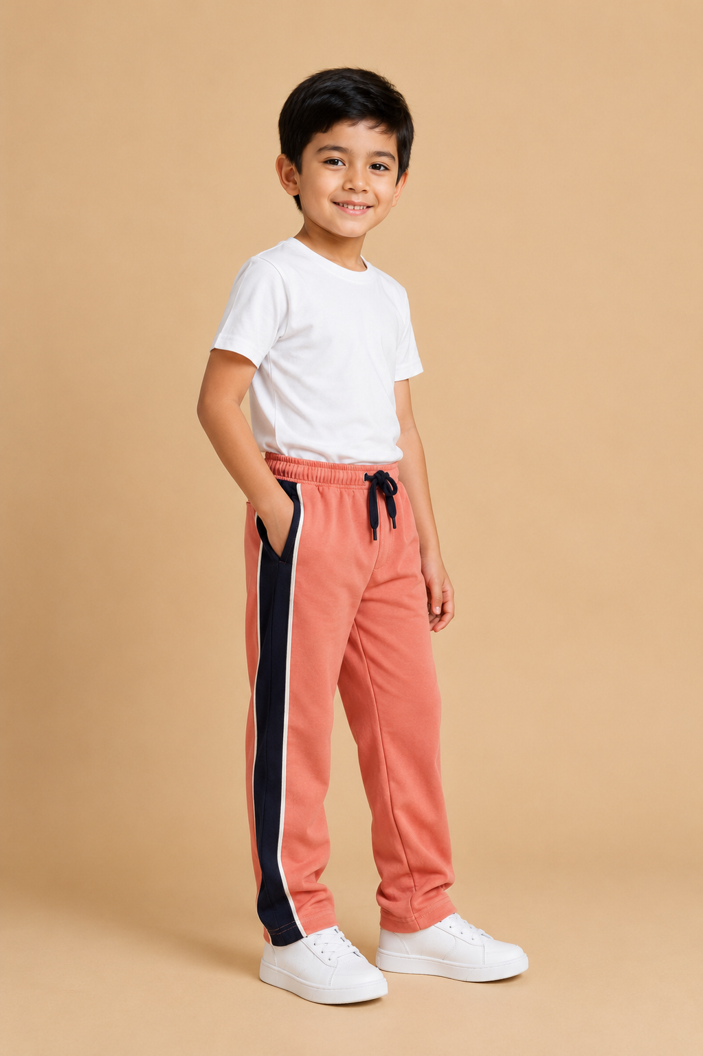 Premium Boys Trouser- Coral Pink with Navy -T03