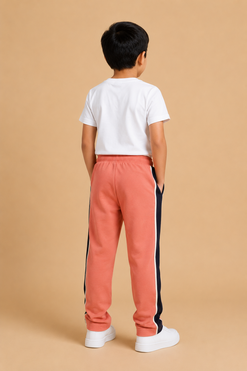 Premium Boys Trouser- Coral Pink with Navy -T03