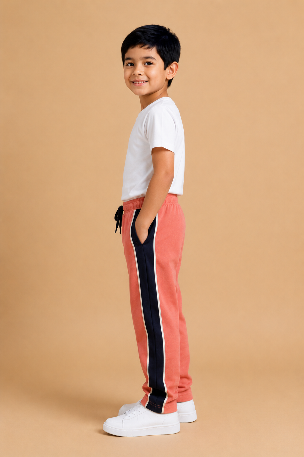 Premium Boys Trouser- Coral Pink with Navy -T03