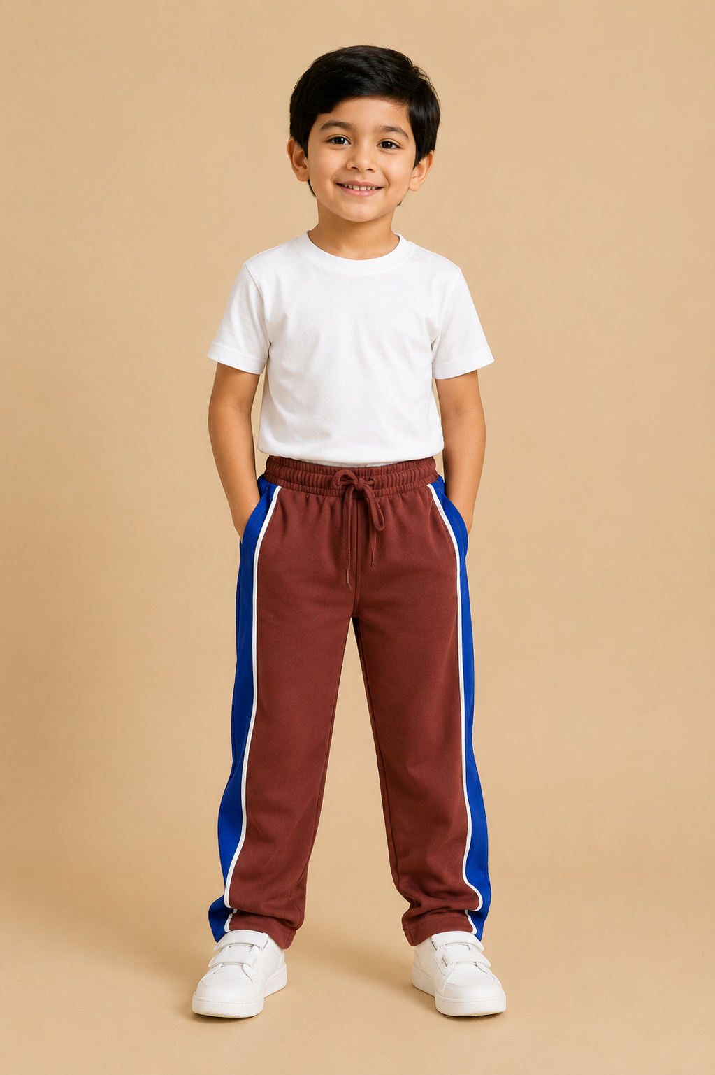 Premium Boys Trouser- Rust Brown with Royal blue -T02