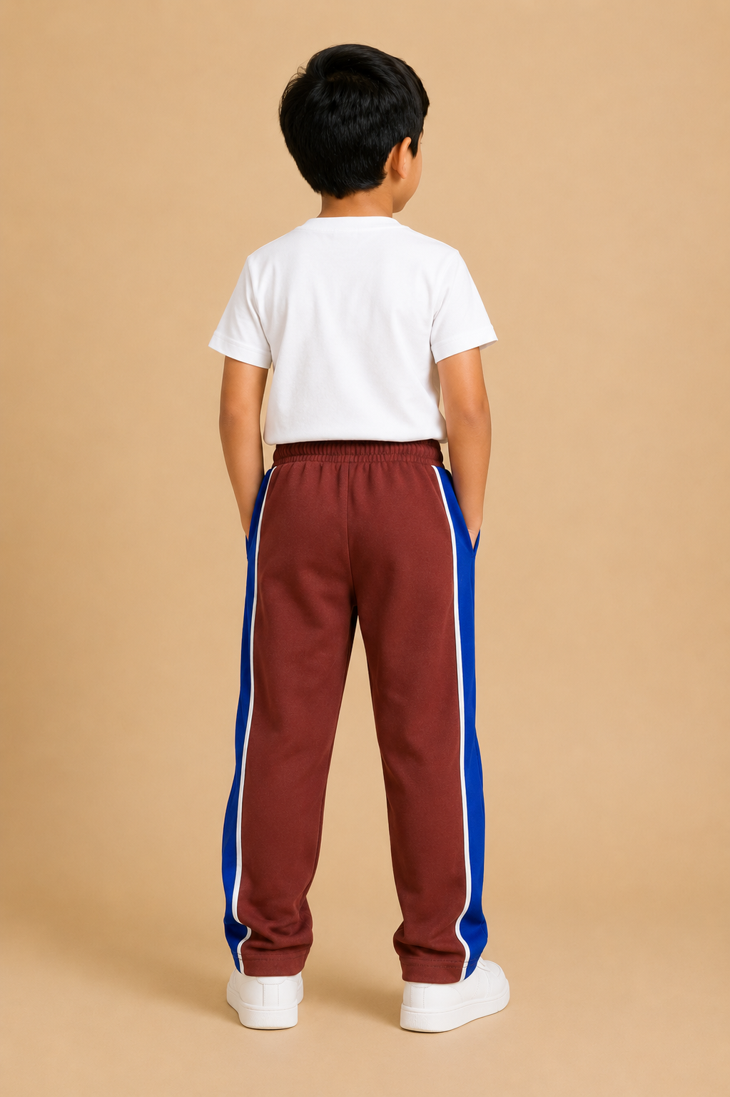 Premium Boys Trouser- Rust Brown with Royal blue -T02