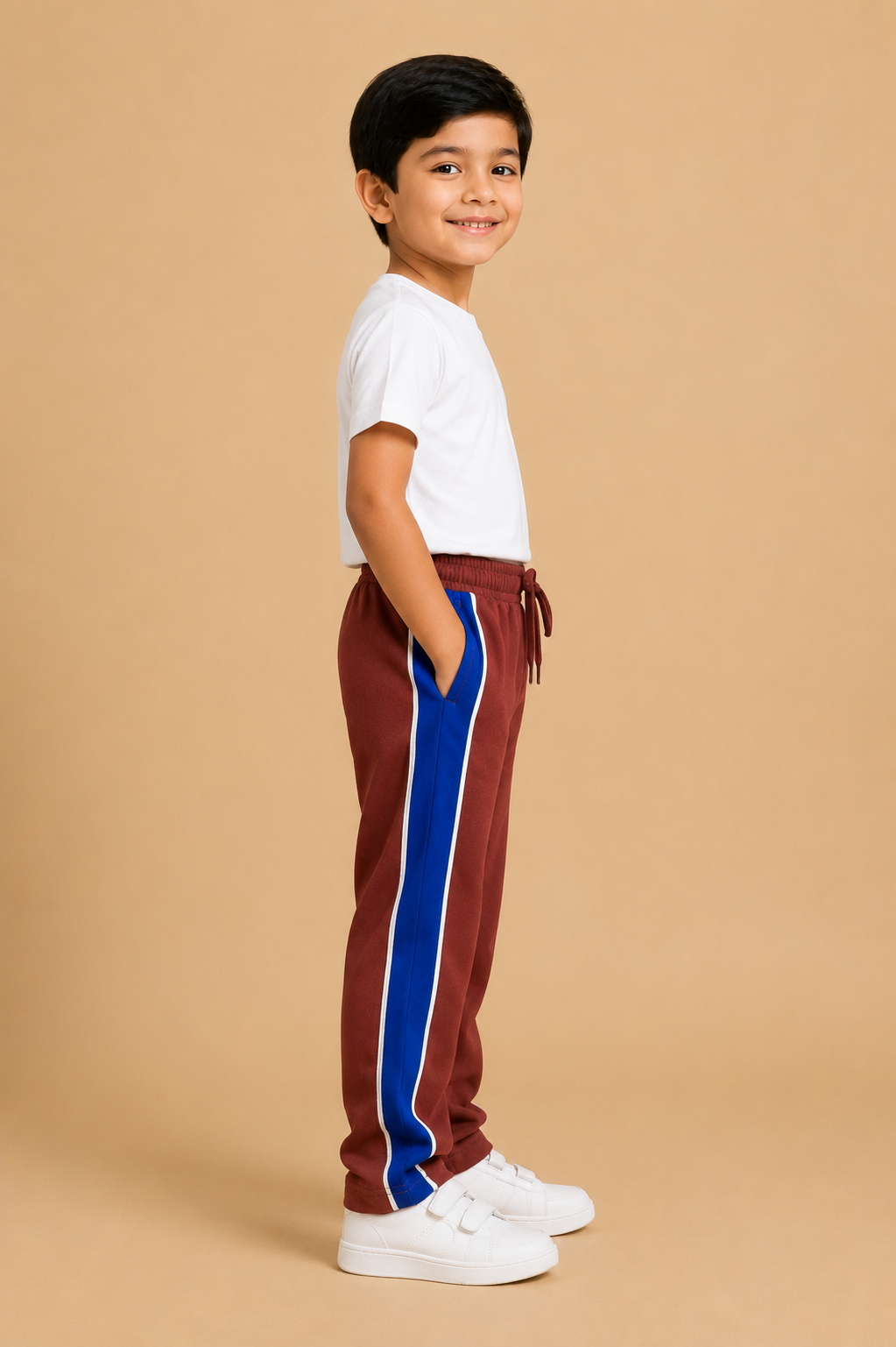 Premium Boys Trouser- Rust Brown with Royal blue -T02