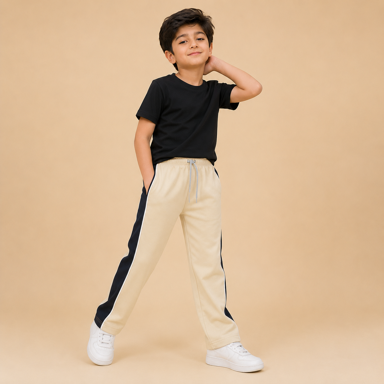 Premium Boys Trouser-  cream With Navy -T31