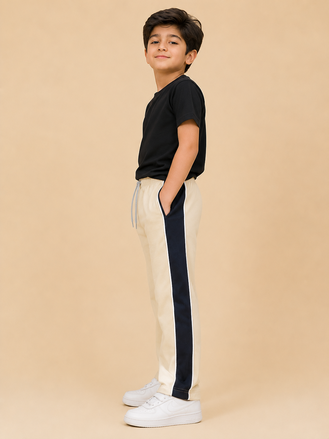 Premium Boys Trouser-  cream With Navy -T31
