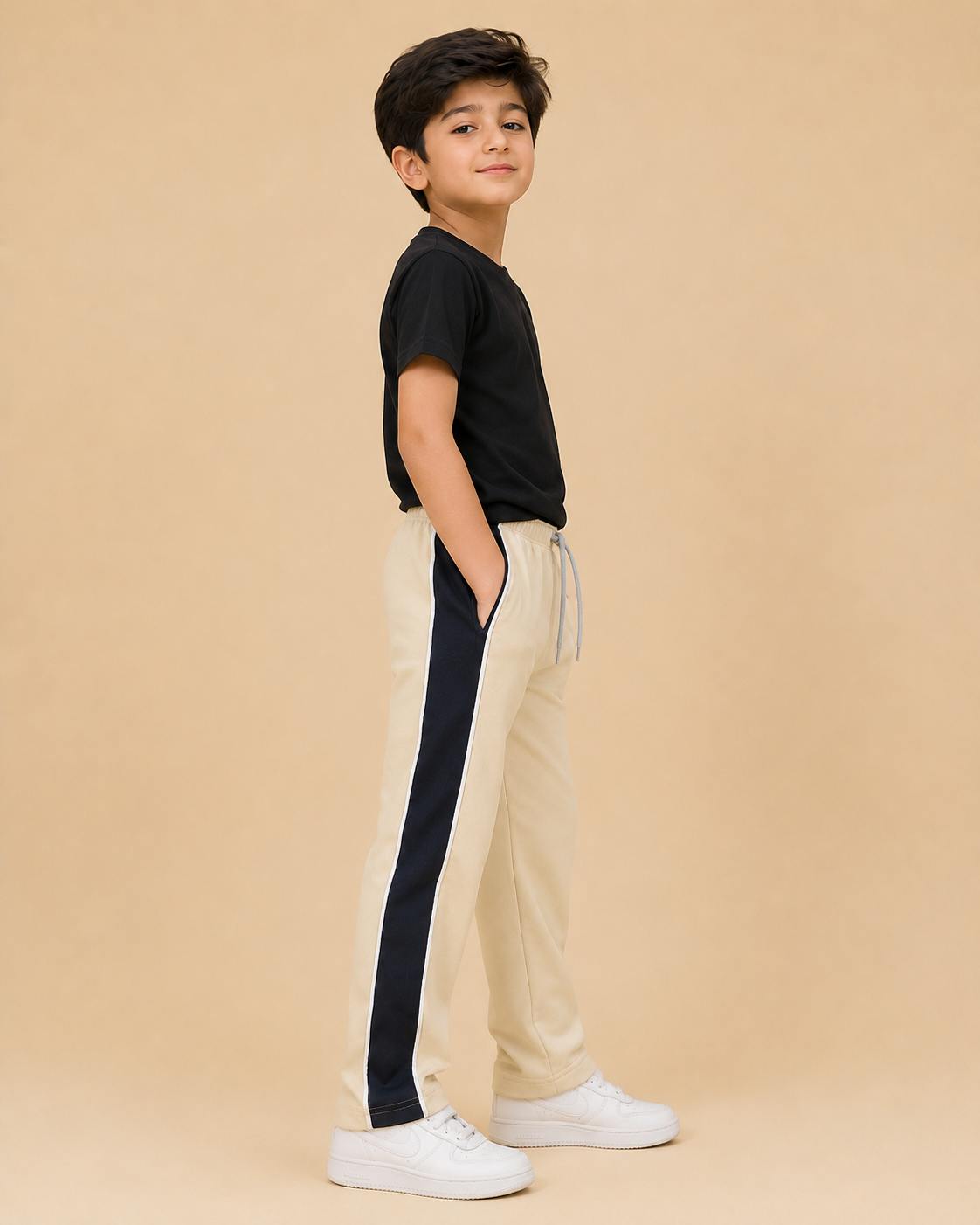Premium Boys Trouser-  cream With Navy -T31