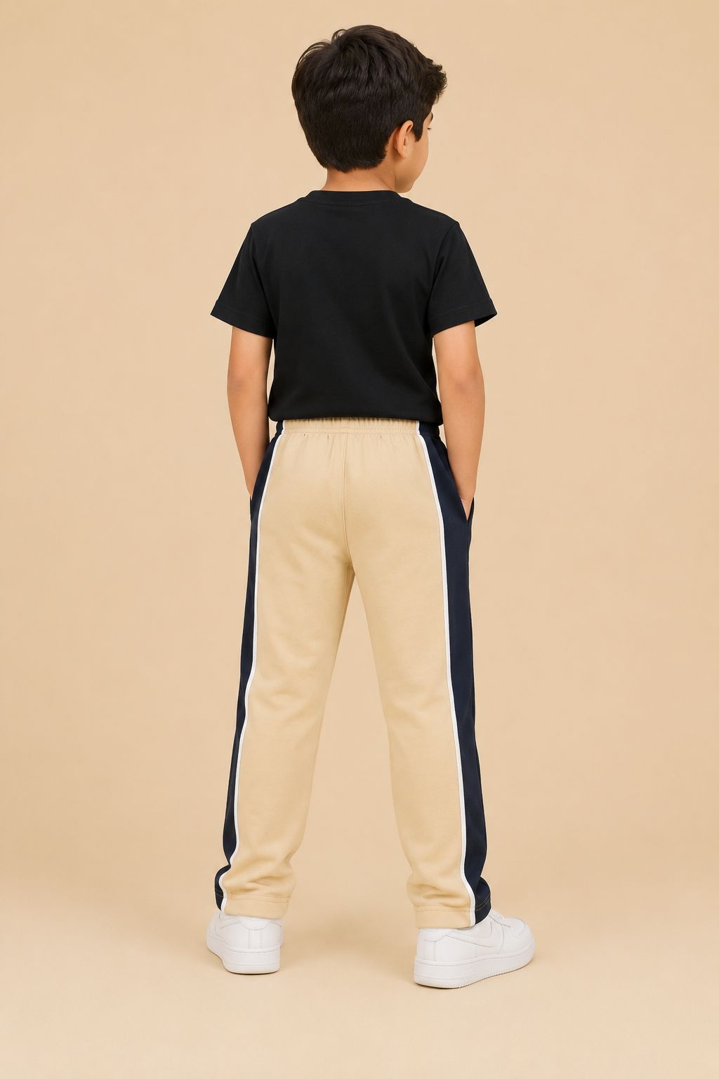 Premium Boys Trouser-  Off-White Cream With Navy -T32