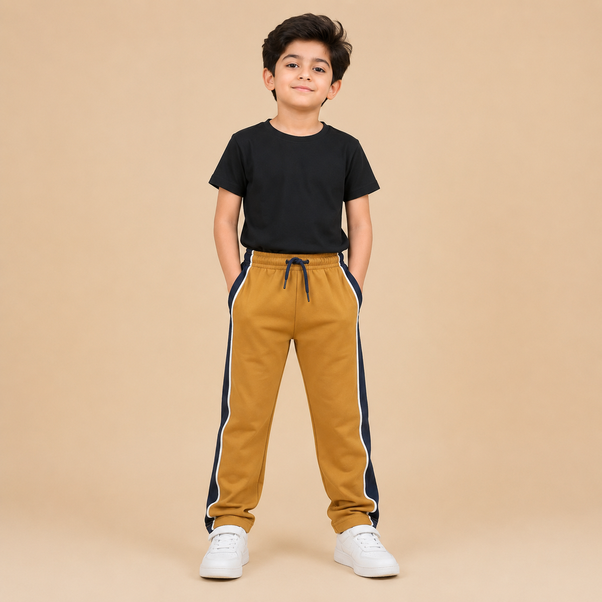 Premium Boys Trouser-  Golden Mustard With Navy -T33