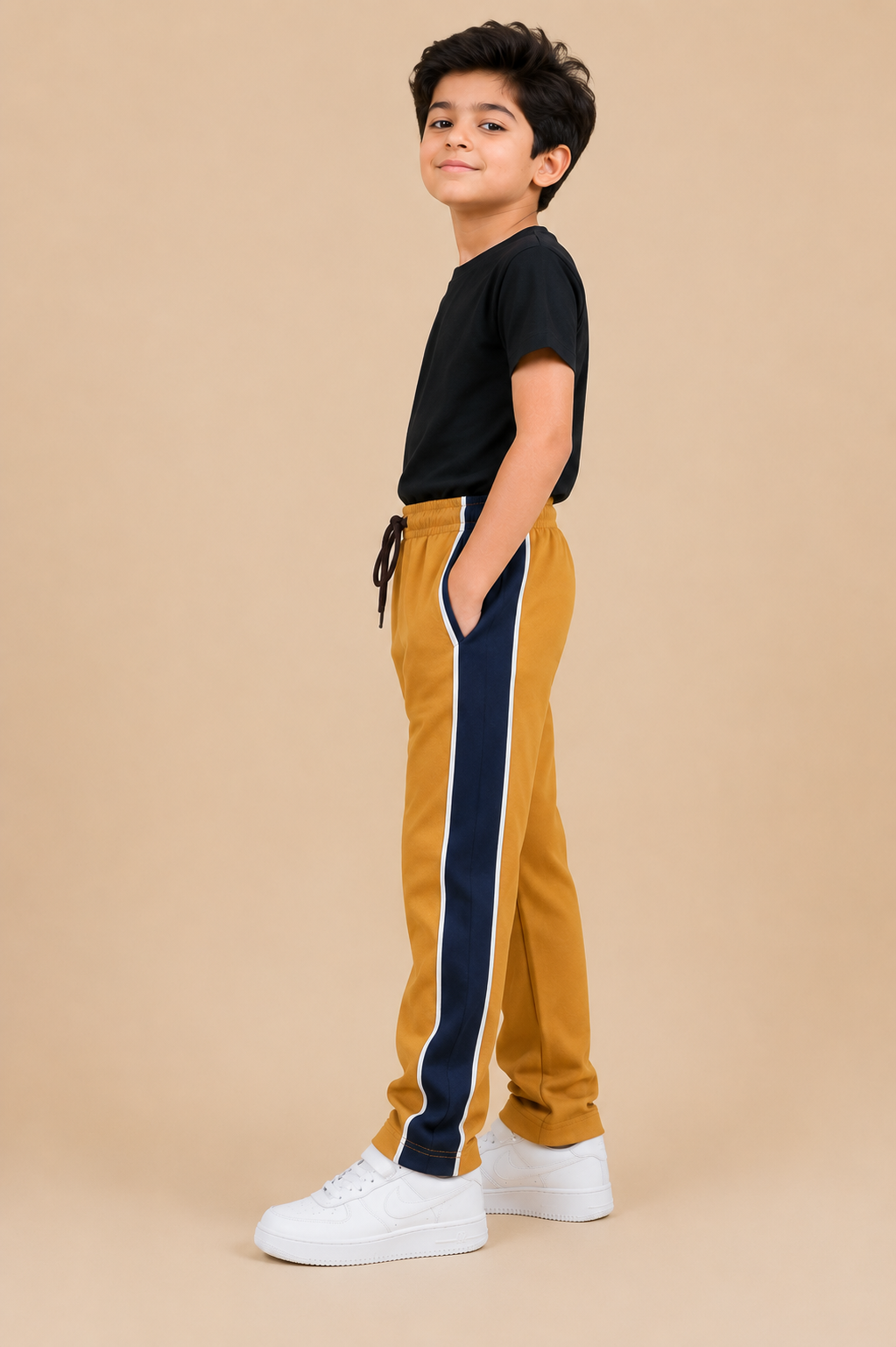 Premium Boys Trouser-  Golden Mustard With Navy -T33