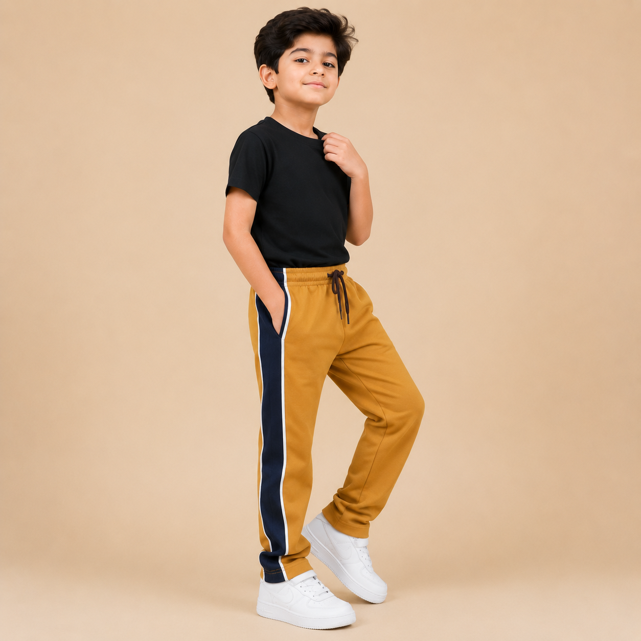 Premium Boys Trouser-  Golden Mustard With Navy -T33