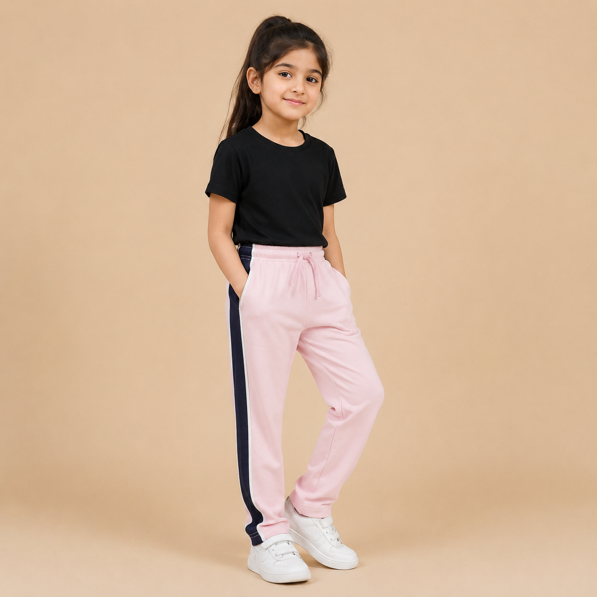 Premium Boys Trouser- Light Baby Pink With Navy -T34
