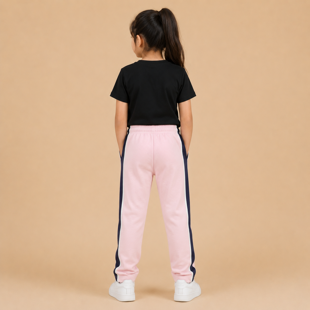 Premium Boys Trouser- Light Baby Pink With Navy -T34