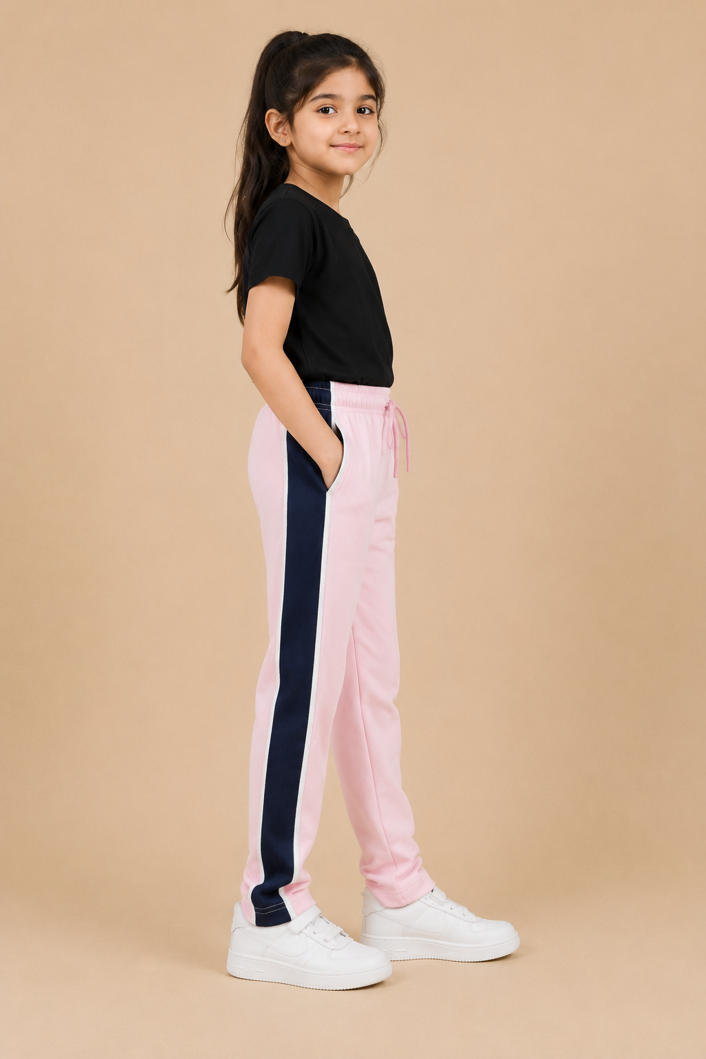 Premium Boys Trouser- Light Baby Pink With Navy -T34