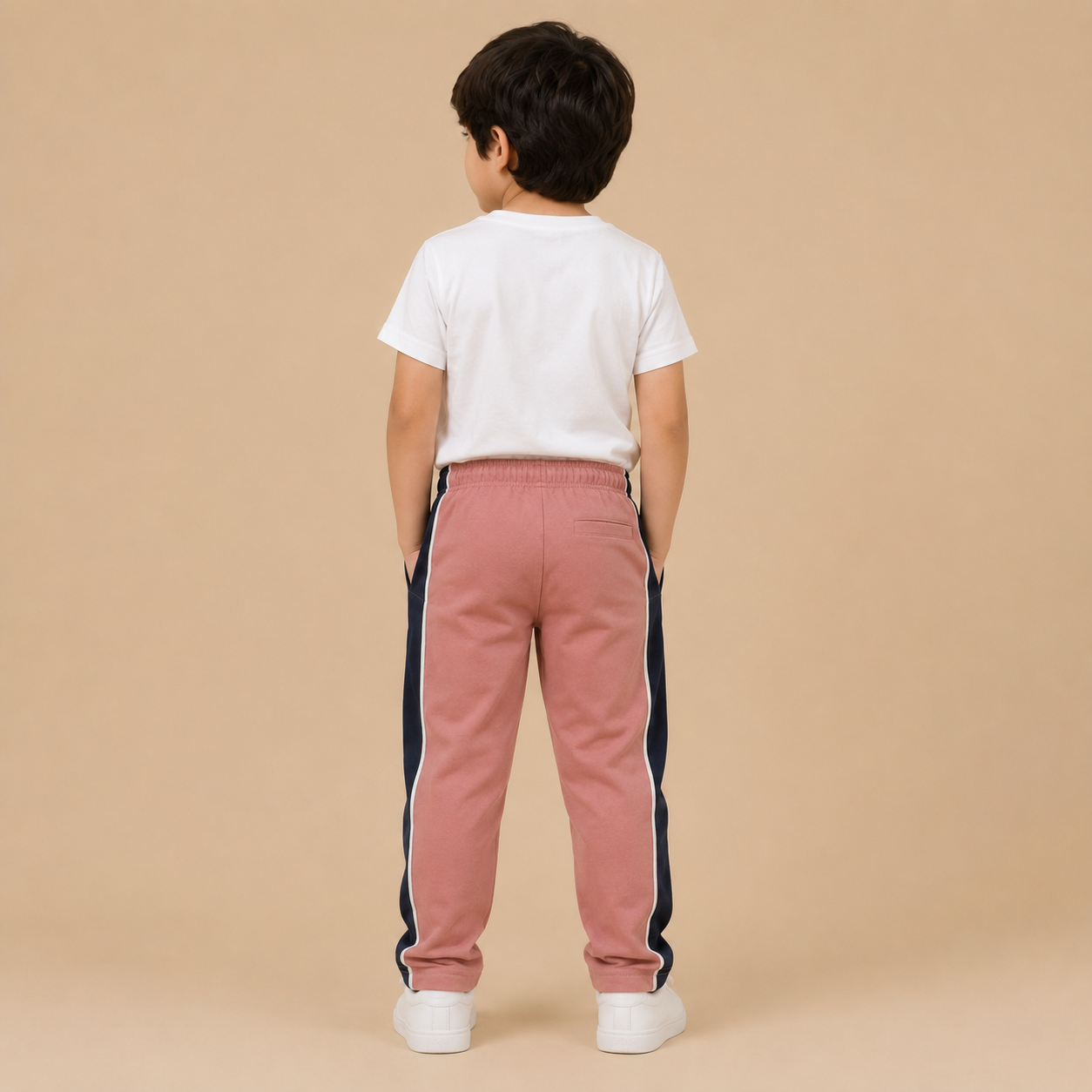 Premium Boys Trouser- Muted Rose Pink With Navy -T35