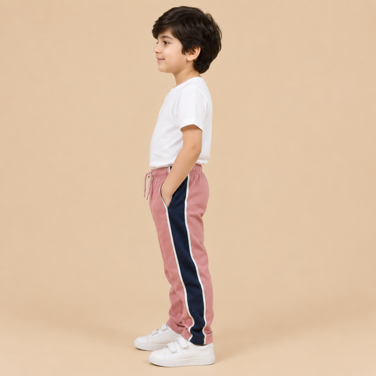 Premium Boys Trouser- Muted Rose Pink With Navy -T35