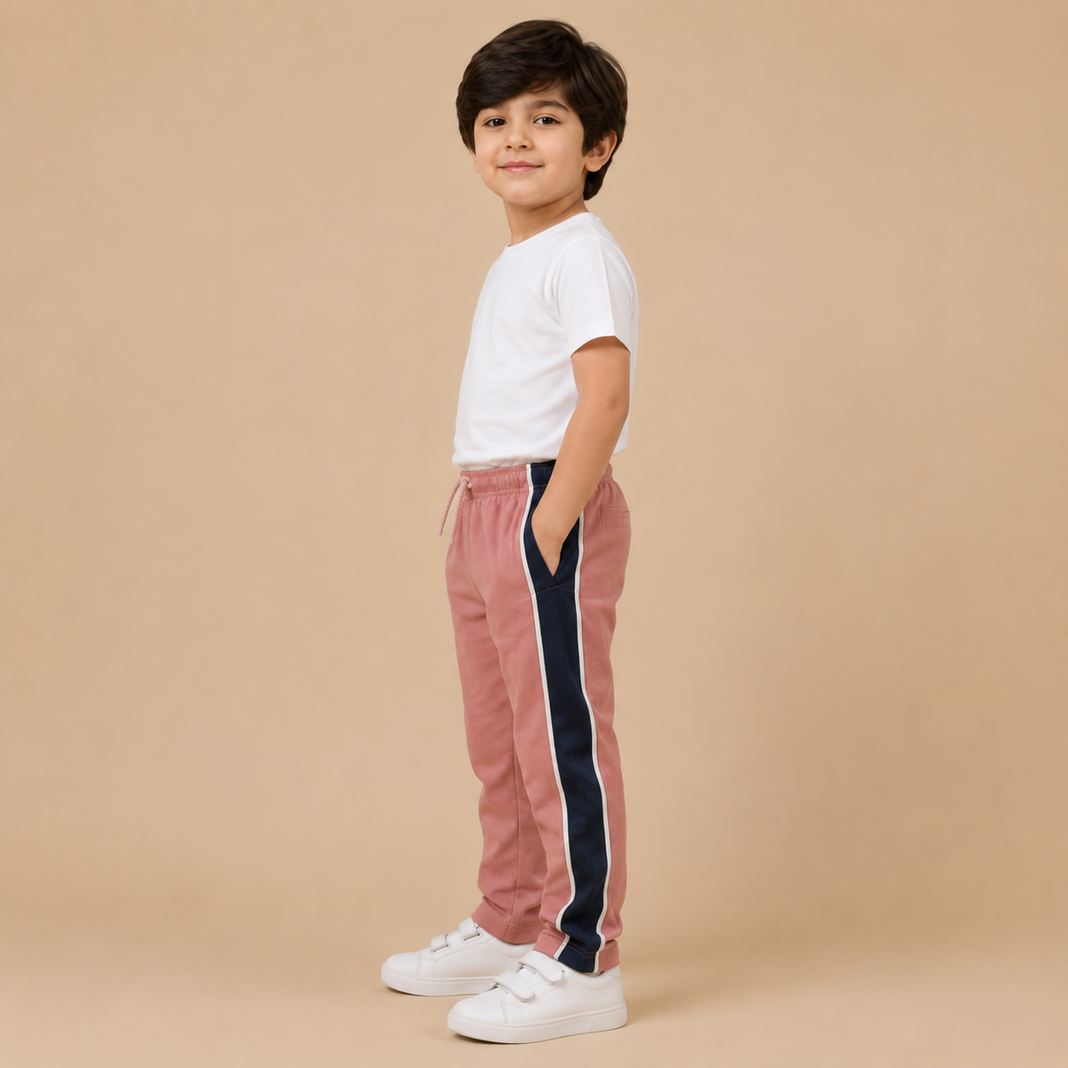Premium Boys Trouser- Muted Rose Pink With Navy -T35
