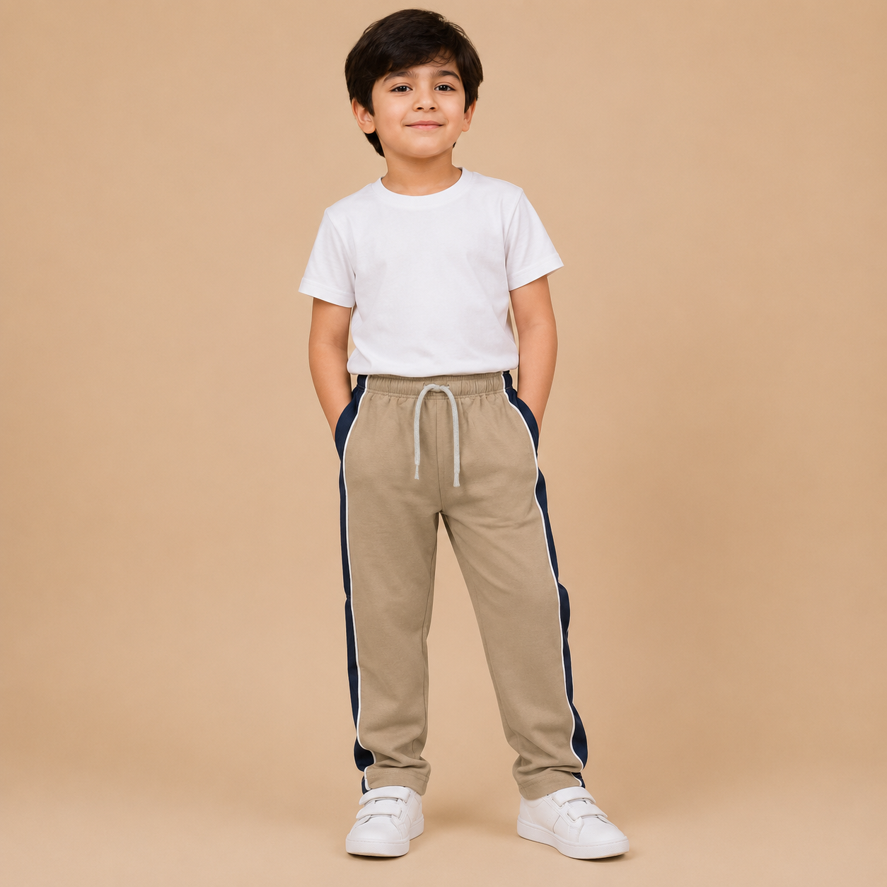 Premium Boys Trouser-Khaki With Navy -T36