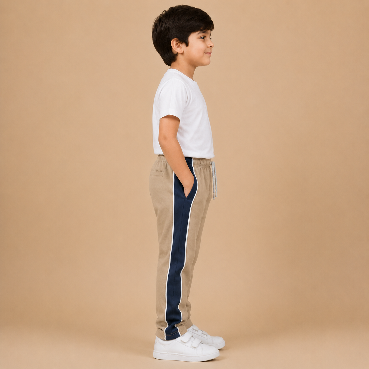 Premium Boys Trouser-Khaki With Navy -T36