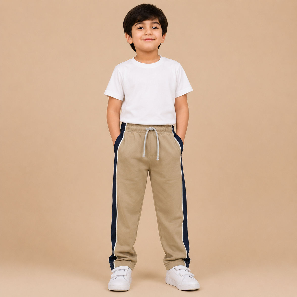 Premium Boys Trouser-Light Khaki With Navy -T37