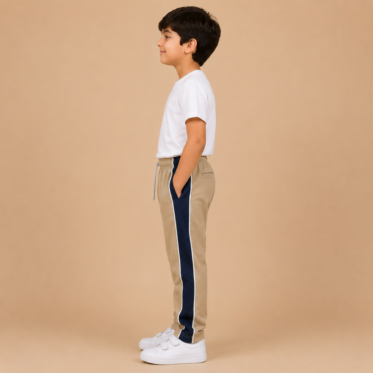 Premium Boys Trouser-Light Khaki With Navy -T37