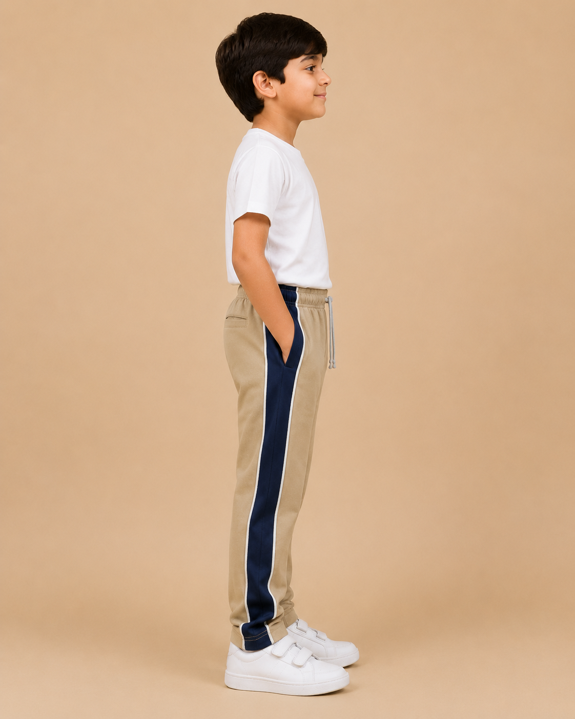 Premium Boys Trouser-Light Khaki With Navy -T37