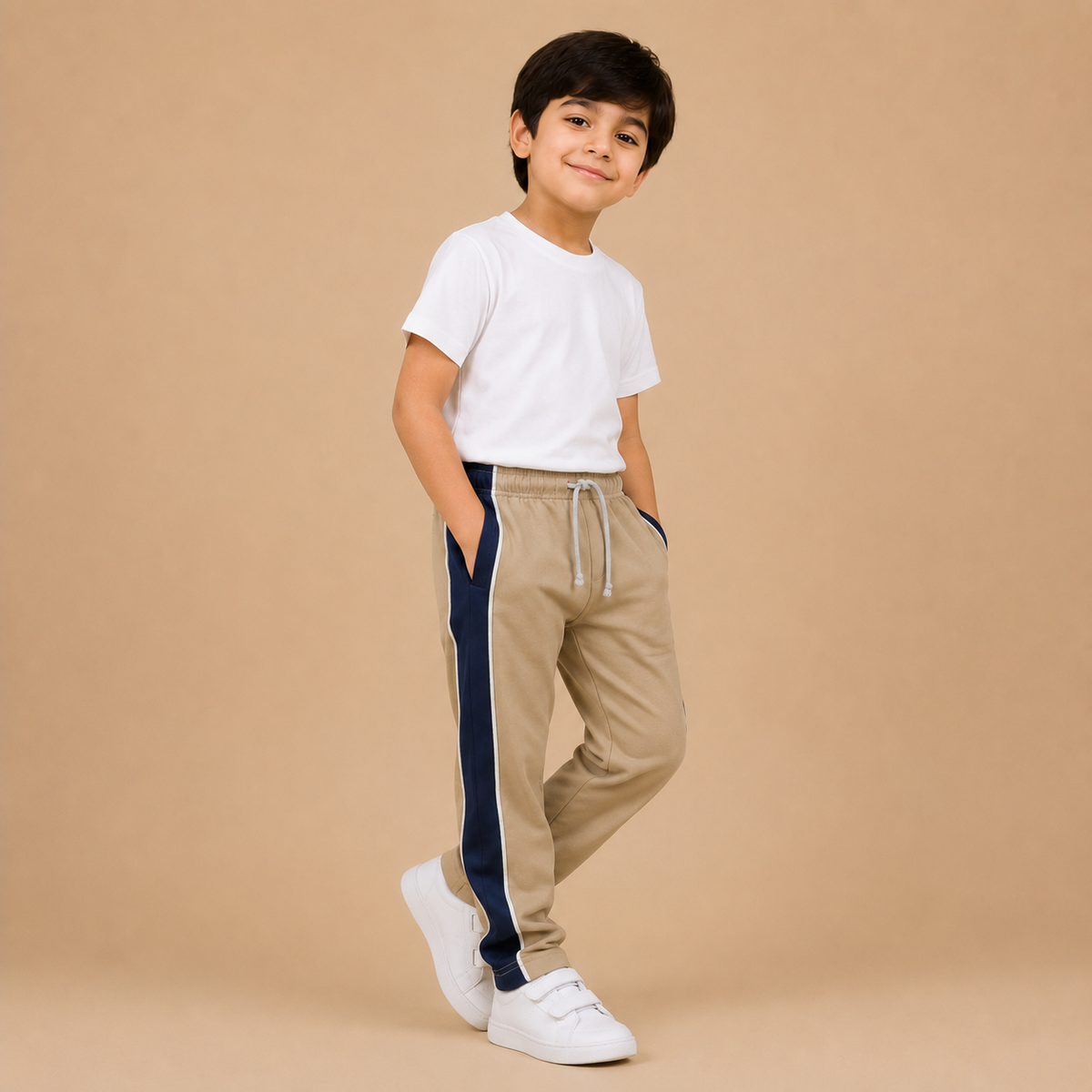 Premium Boys Trouser-Light Khaki With Navy -T37