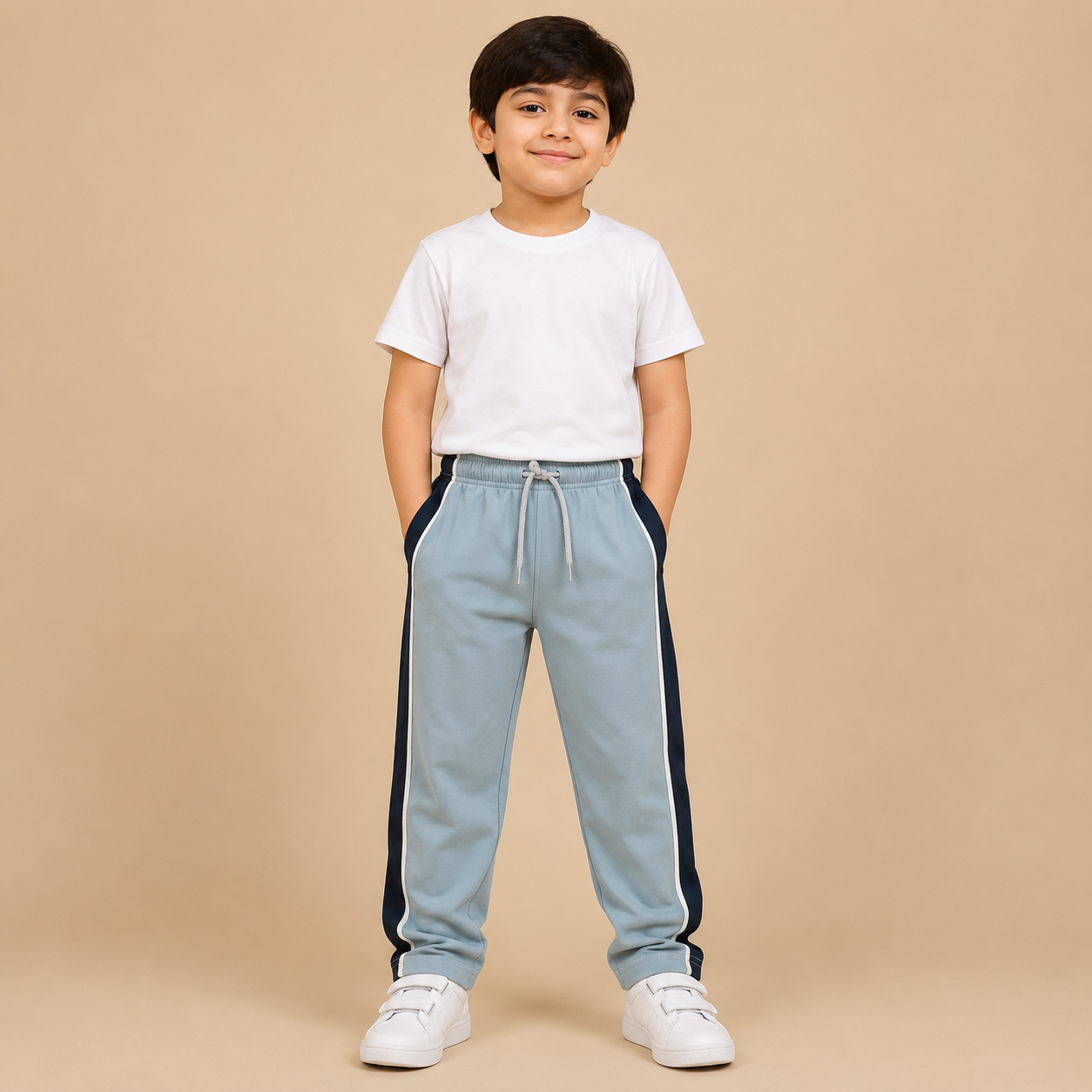 Premium Boys Trouser-  Light Sky Blue With Navy -T38